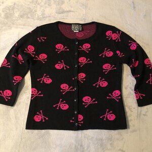 Serious Sweater Cardigan Womens XL Hot Topic y2K Skull Crossbones Punk Goth USA